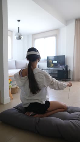 girl playing vr games at home