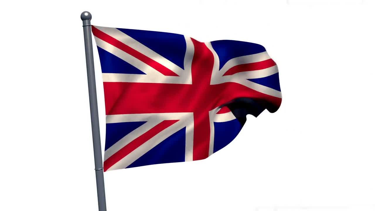 Premium stock video - Union flag waving against white background