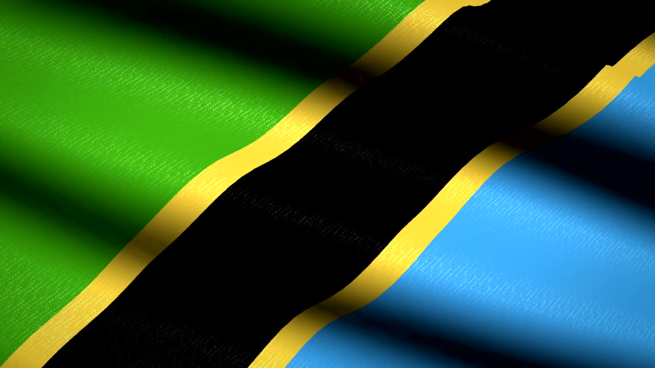 Bandiera della Tanzania che sventola su sfondo con texture tessile. Animazione in loop continuo. Schermo intero. Movimento lento. Video 4K