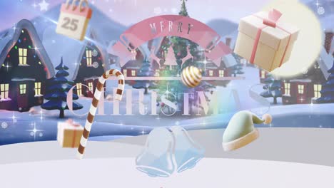 animation of christmas greetings text, calendar with 25 number date over christmas decorations