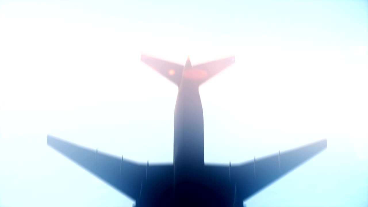 비행기가 머리 위를 지나갑니다. 느린 동작 촬영.