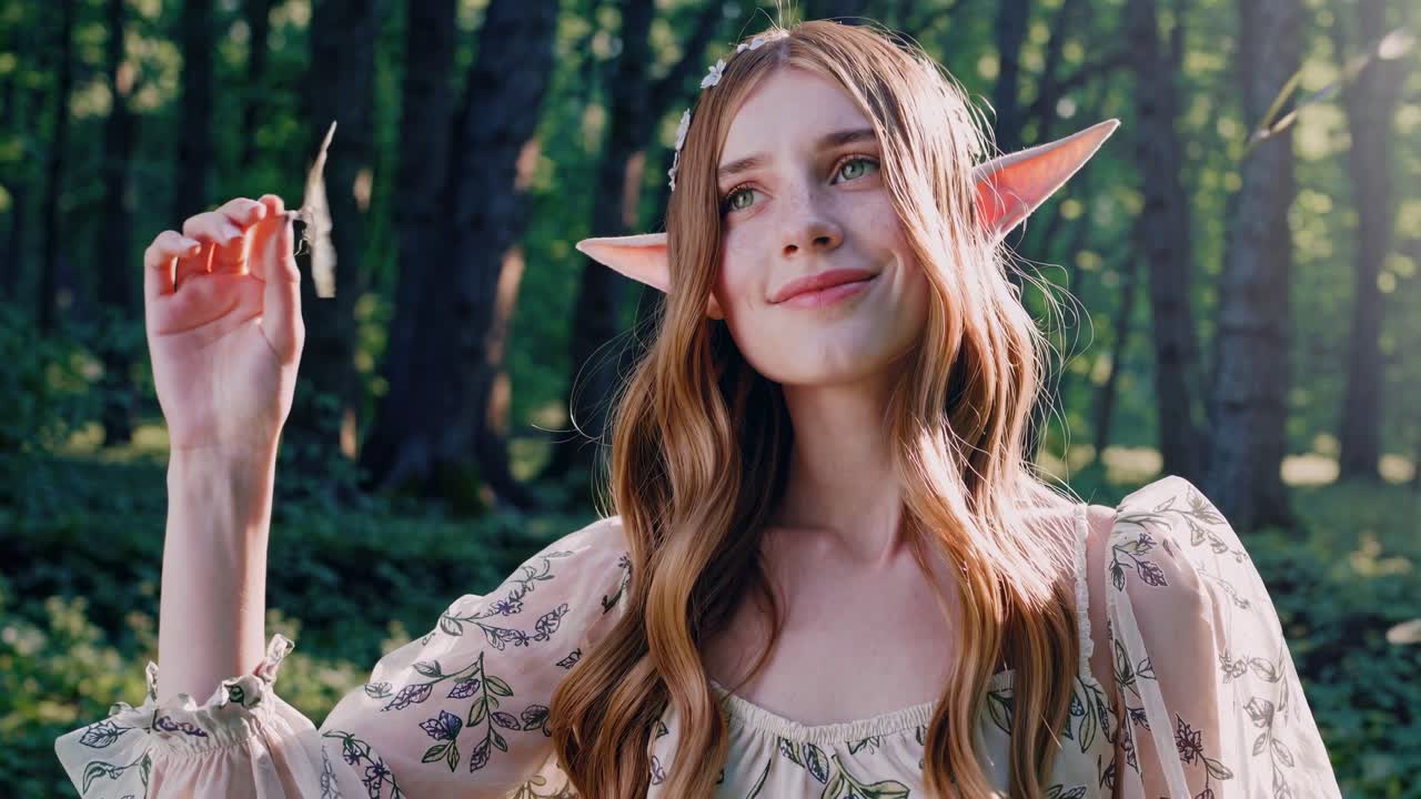 숲 속의 어린 엘프 소녀