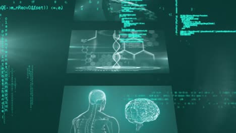 animación del hilado de cadenas de adn y procesamiento de datos médicos