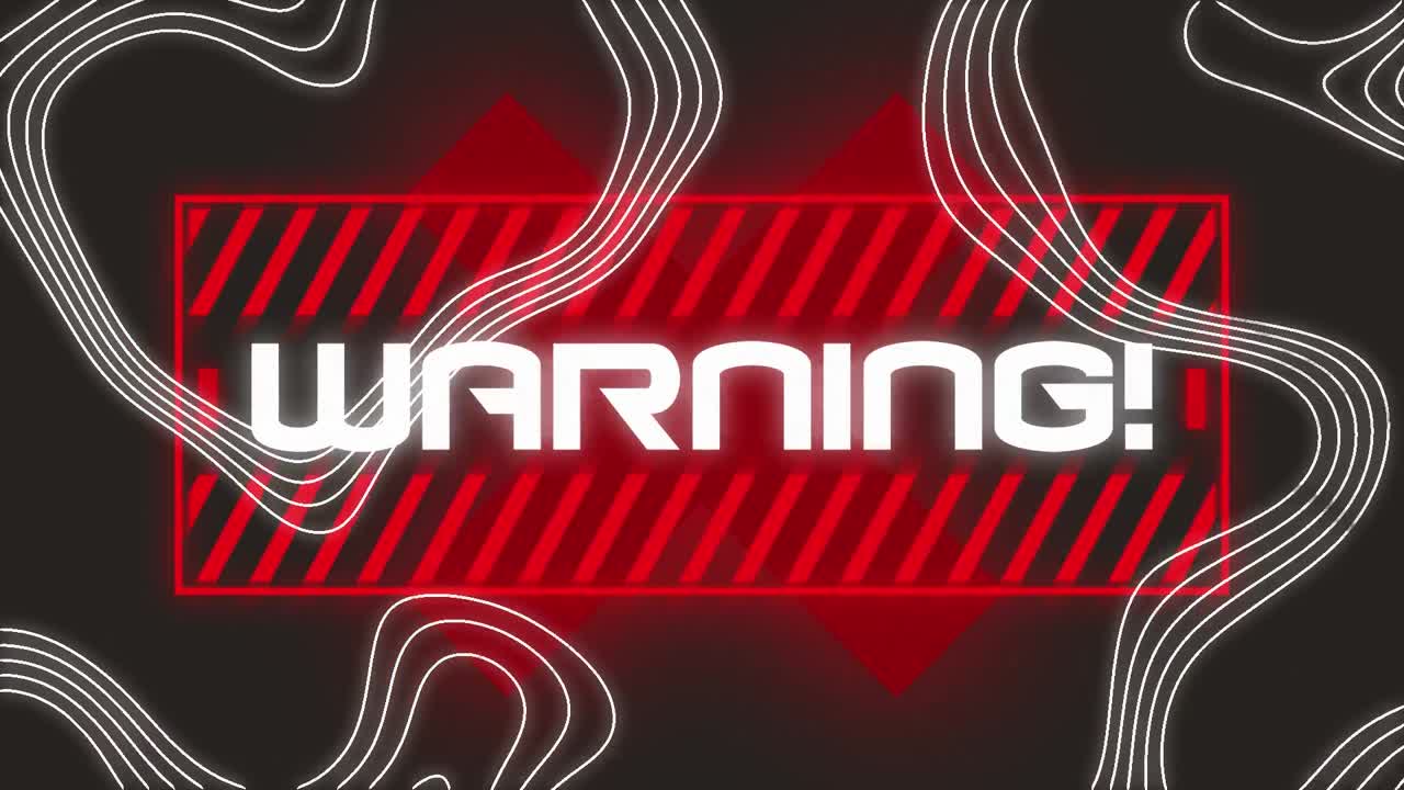 Animation of warning text over black background