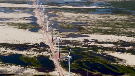 wind turbines at lencois maranhenses maranhao state brazil