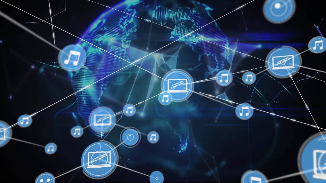 conectores en movimiento y la tierra digital en fondo negro