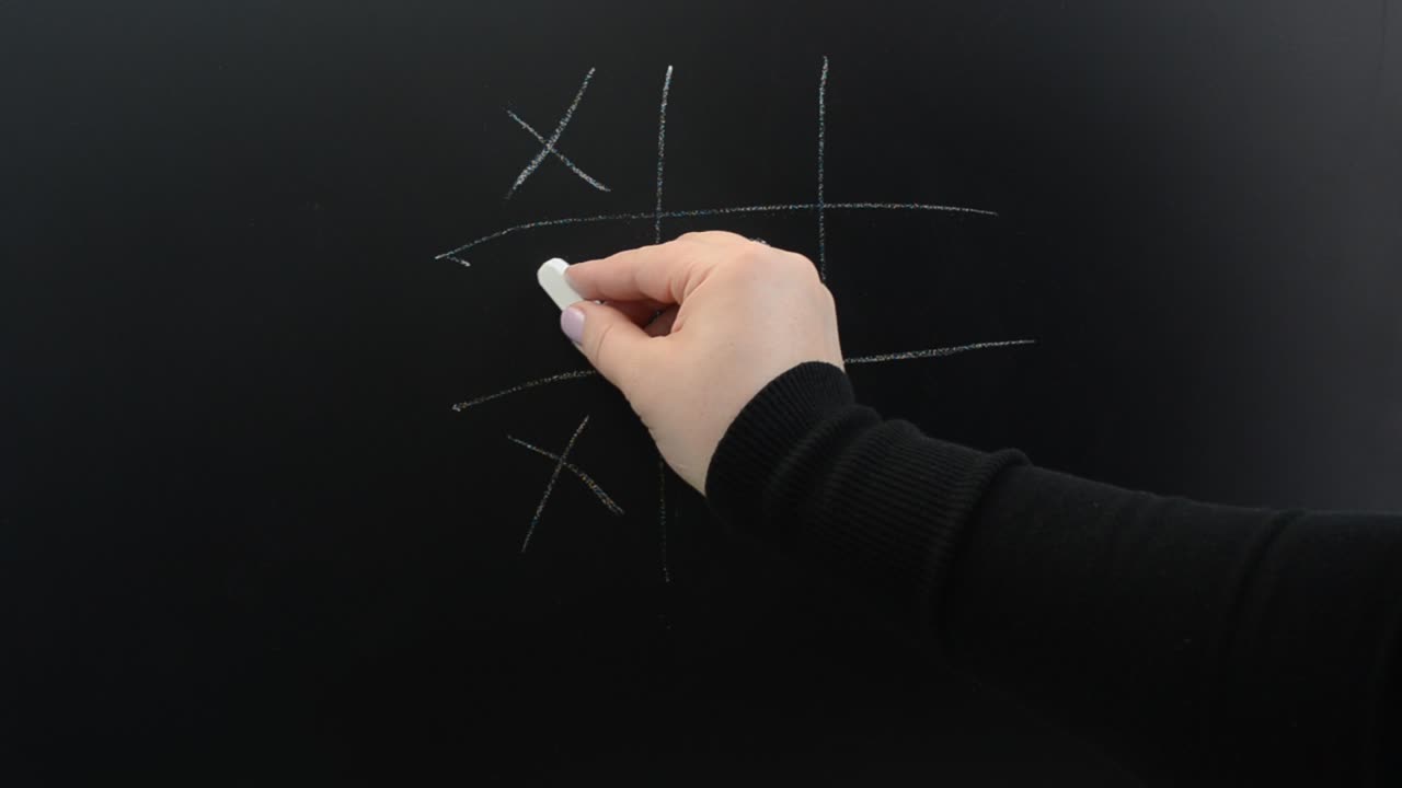 We draw on a board a game crosses and zeroes. Inscription chalk on a board