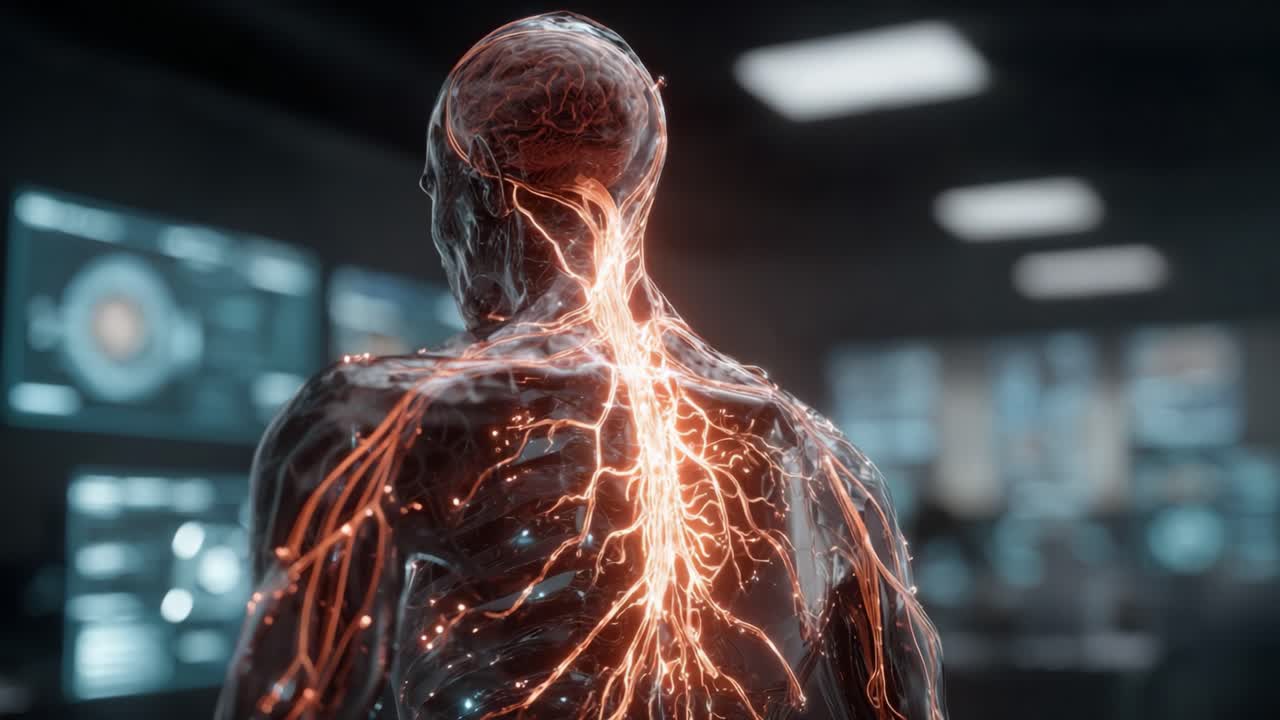 An Artistic Depiction of the Human Body's Circulatory System Rendered in Stunning Detail, Showcasing Nerve Pathways and Blood Flow Representations within a Digital Laboratory Environment