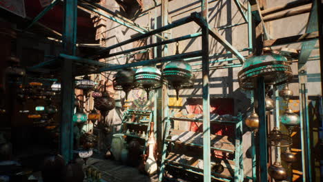 arabian market with lamps and pottery