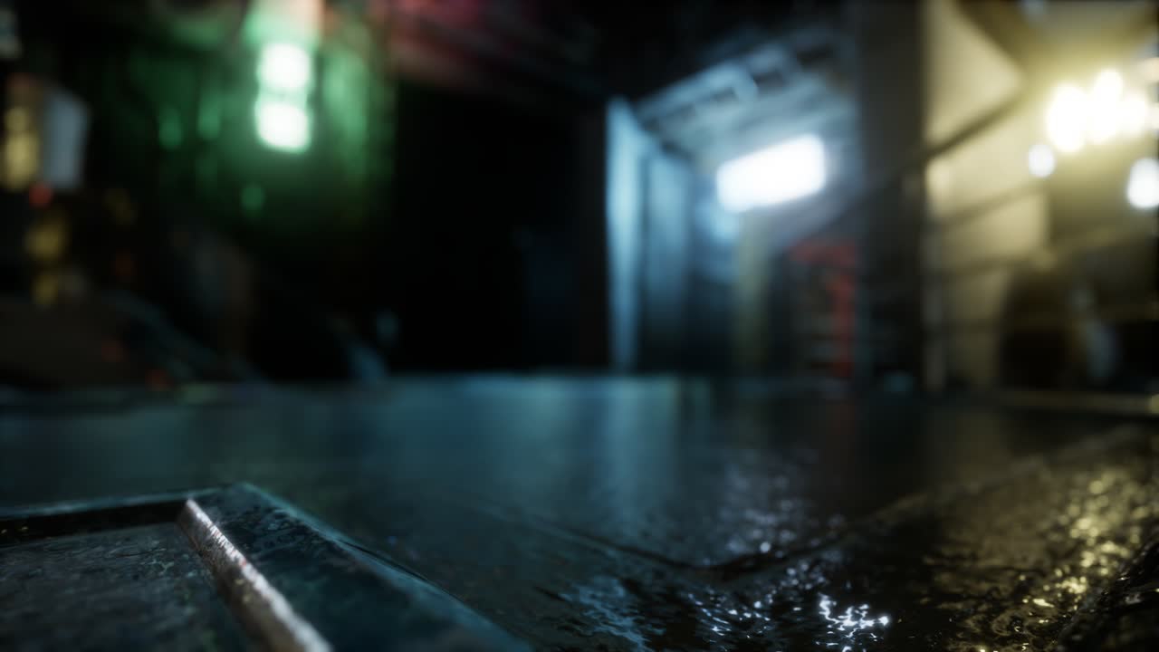 calles vacías de la ciudad en cuarentena en la lluvia por la noche