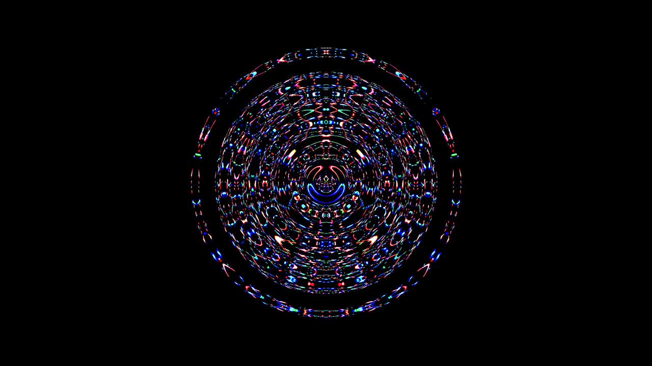animated round shape of multicolor flashing lights, on a black background