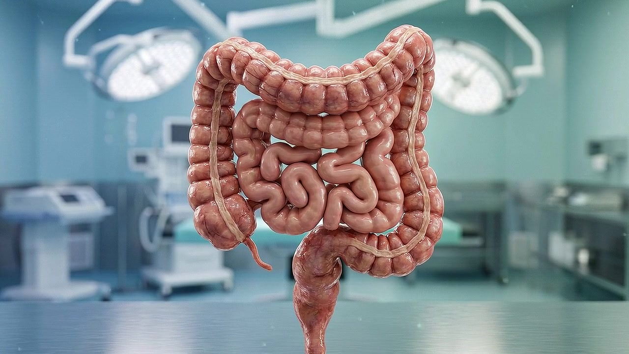 Animazione medica 3D dell'intestino crasso e tenue umano