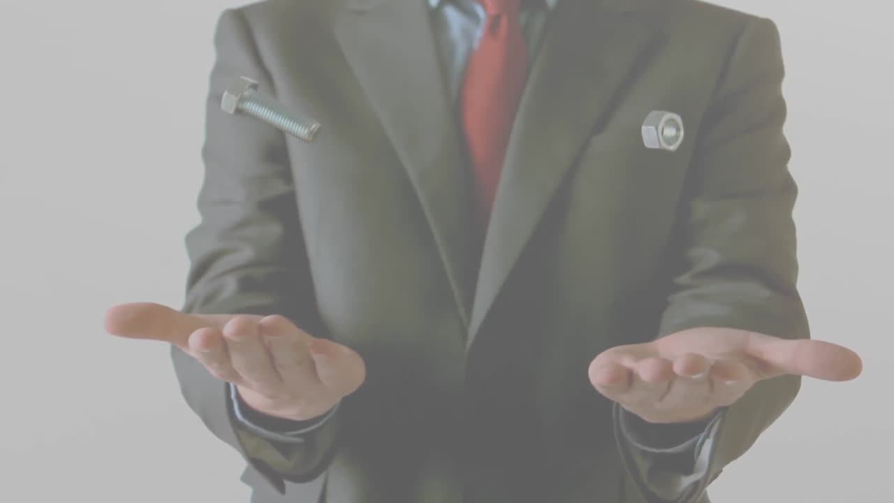 Animation of screw and nut over businessman's hands