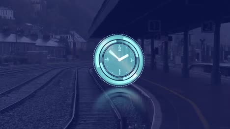 animación del reloj moviéndose rápidamente sobre la plataforma del tren