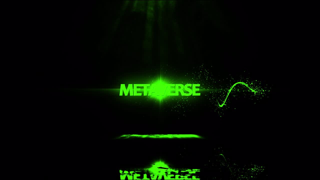 metaverso de texto completo, web 3.0 y etc. transiciones comerciales completas logotipo de partículas brillantes