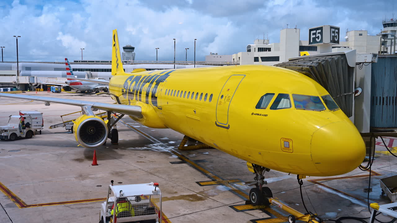 Pesawat Spirit Airlines Airbus A321 Terparkir di Gerbang Bandara