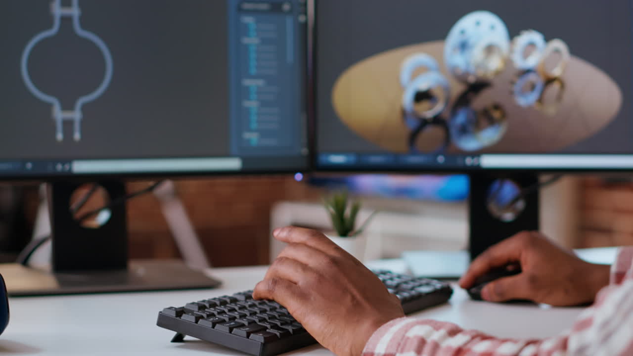 ingeniero masculino diseña prototipos 3d en una interfaz industrial moderna