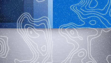 Animation-of-digital-shapes-moving-over-falling-snow-and-blue-background