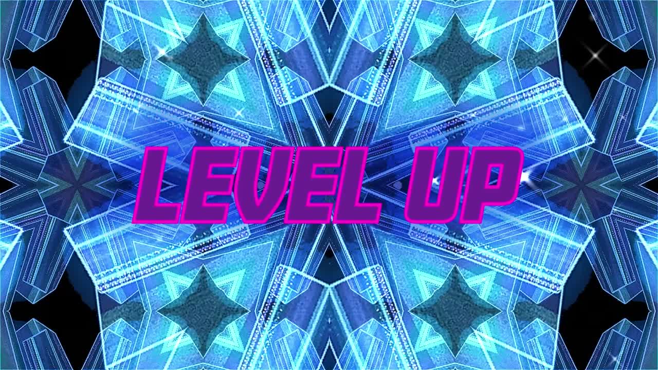 모양 위에 레벨 업 텍스트의 애니메이션