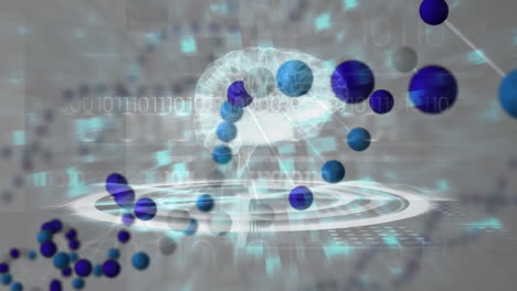 animación del cerebro humano, codificación binaria, hilado de cadenas de adn y procesamiento de datos
