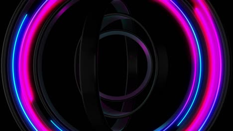 abstract seamless loop of 3d render neon circle. blue and purple neon circles abstract futuristic hi-tech motion background seamless loop. video 3d animation ultra hd 4k.