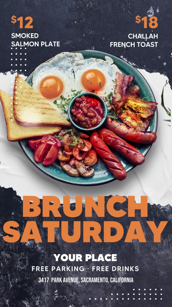 Annuncio del Brunch del Sabato con un Piatto di Colazione Inglese Completa