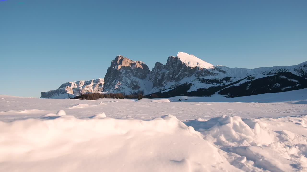 Snowy Landscape in the middle of the dolomite Mountains in the Alps