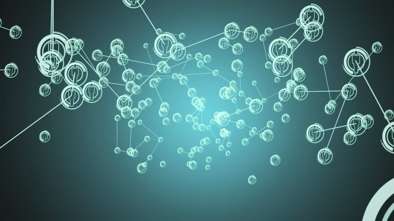 파란색 배경에있는 사람 아이콘과의 연결 네트워크의 애니메이션