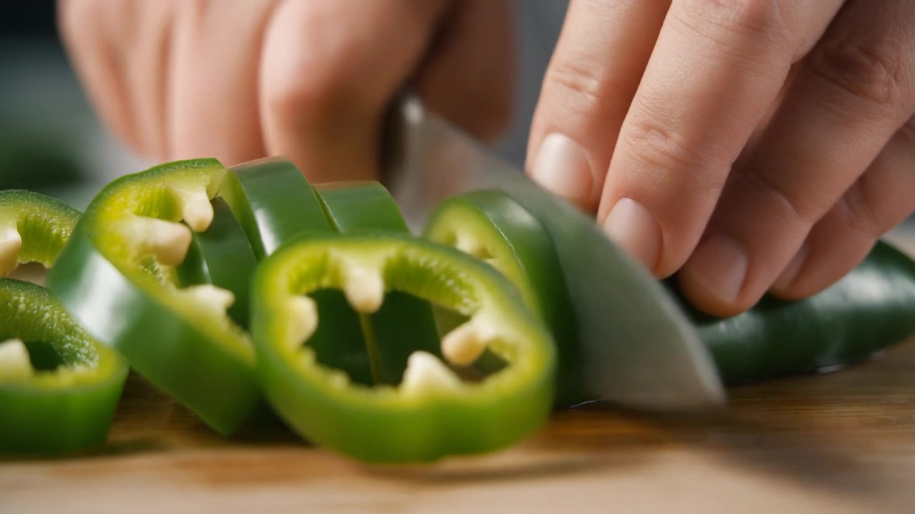 Chef Fatiando Pimenta Jalapeño Verde Fresca em Tábua de Corte de Madeira