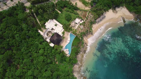 aerial showing landscape along the mesmerizing coastline in huatulco, mexico