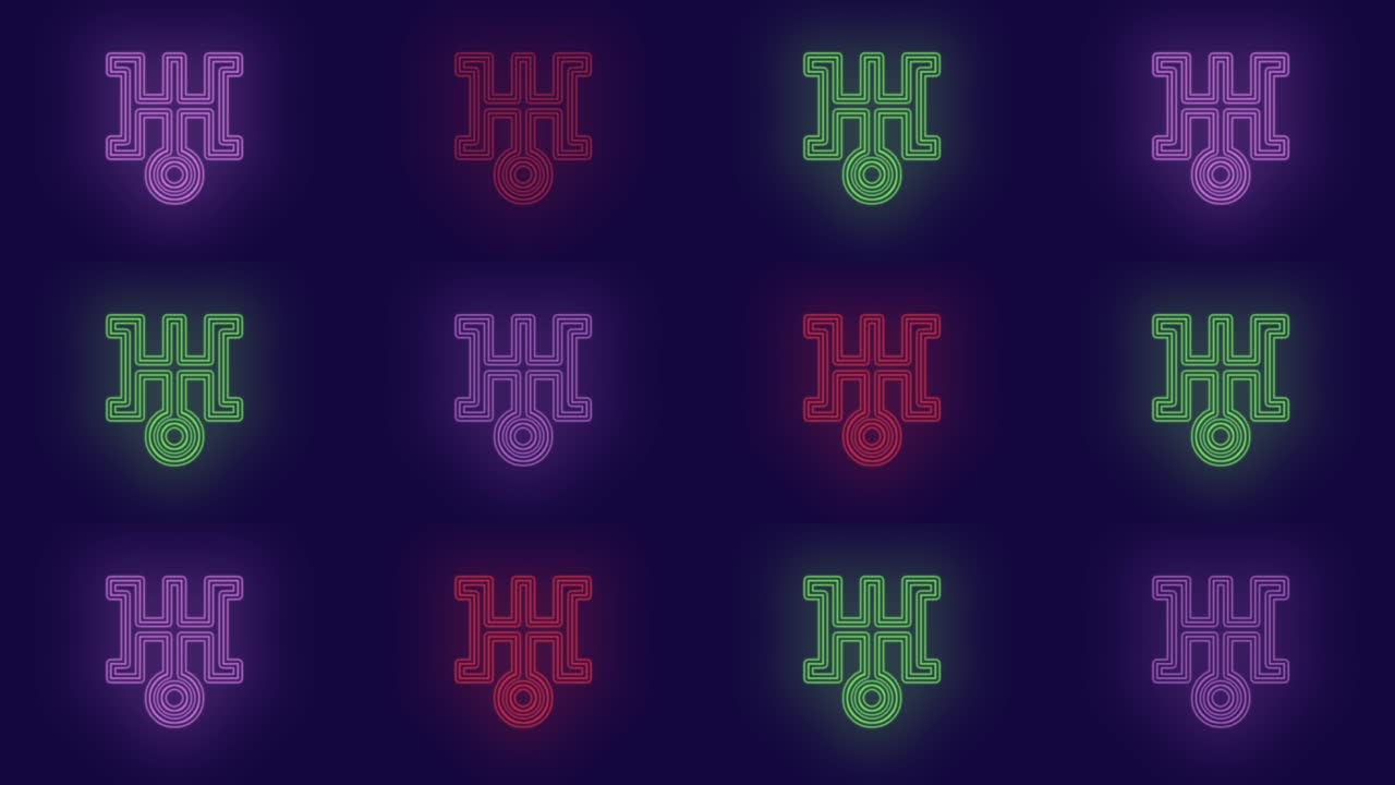 patrón de símbolos de japón colorido neón pulsante en filas