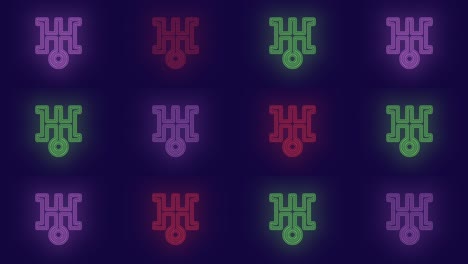 pulsing neon colorful japan symbols pattern in rows