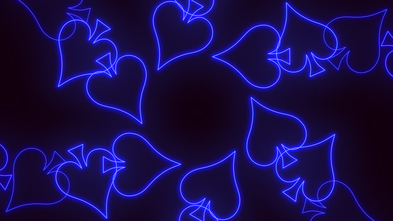 An abstract image featuring a glowing blue neon heart design set against a stark black backdrop
