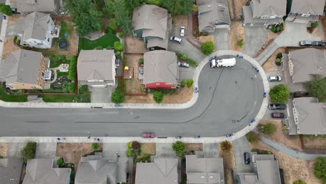 High-up-drone-shot-of-a-dump-truck