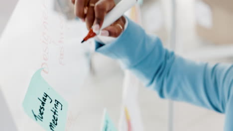 hand of woman manager writing on wall made