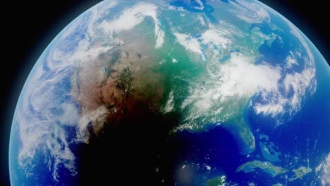 a beautiful 3d planet earth animation concept, visualizing the april 8th, 2024 solar eclipse across north america, as seen from high in orbit above planet earth