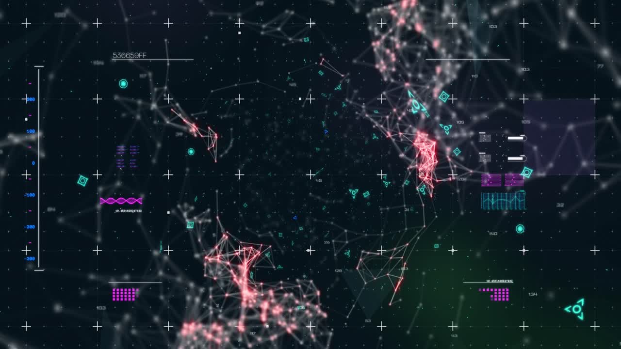 배경에서 연결 네트워크와 함께 범위 스캐닝과 qr 코드 온라인 보안의 애니메이션