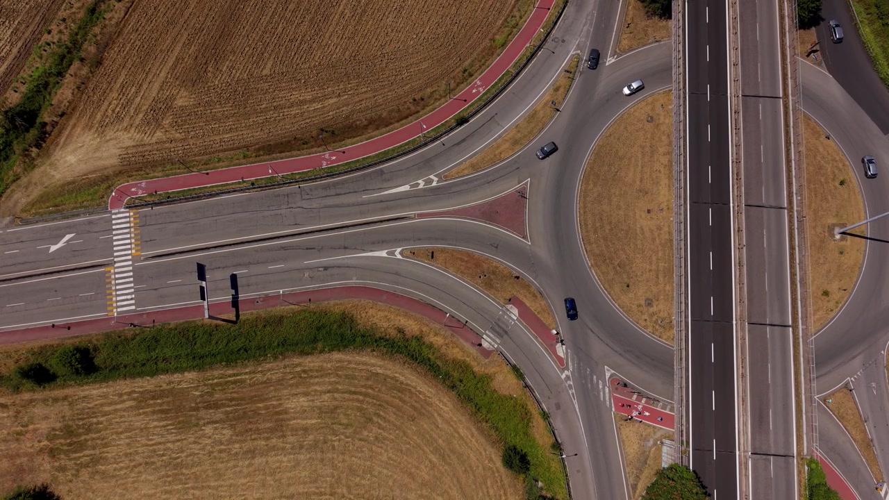 Suburban Roundabout With Road Network Aerial View