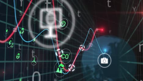 animación de iconos de ecología y procesamiento de datos en todo el mundo.