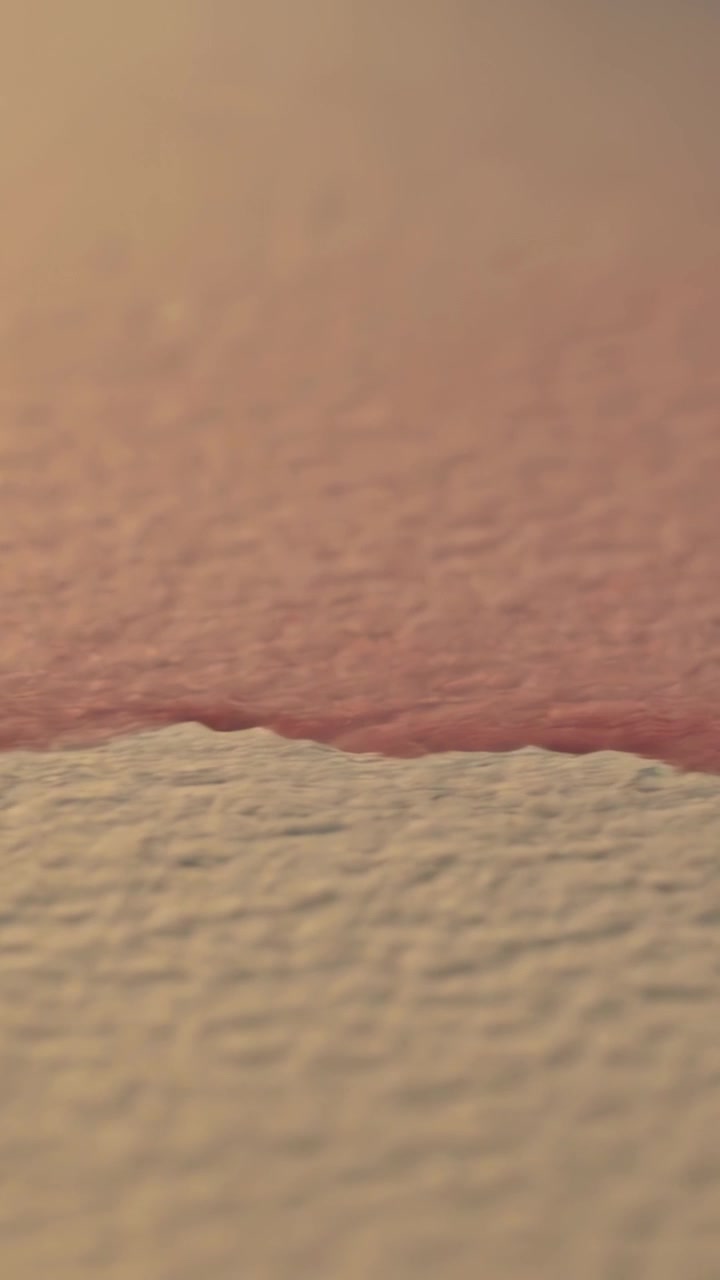 Vertical video: Shaking cam shifting focus in room, showing rough wall, scalloped edge, cream-pink