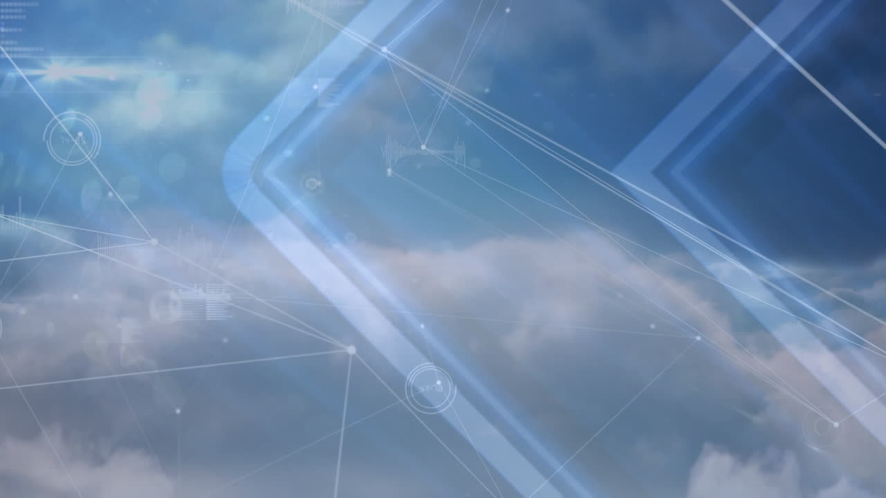 클라우드 상의 데이터 처리 및 연결 네트워크의 애니메이션