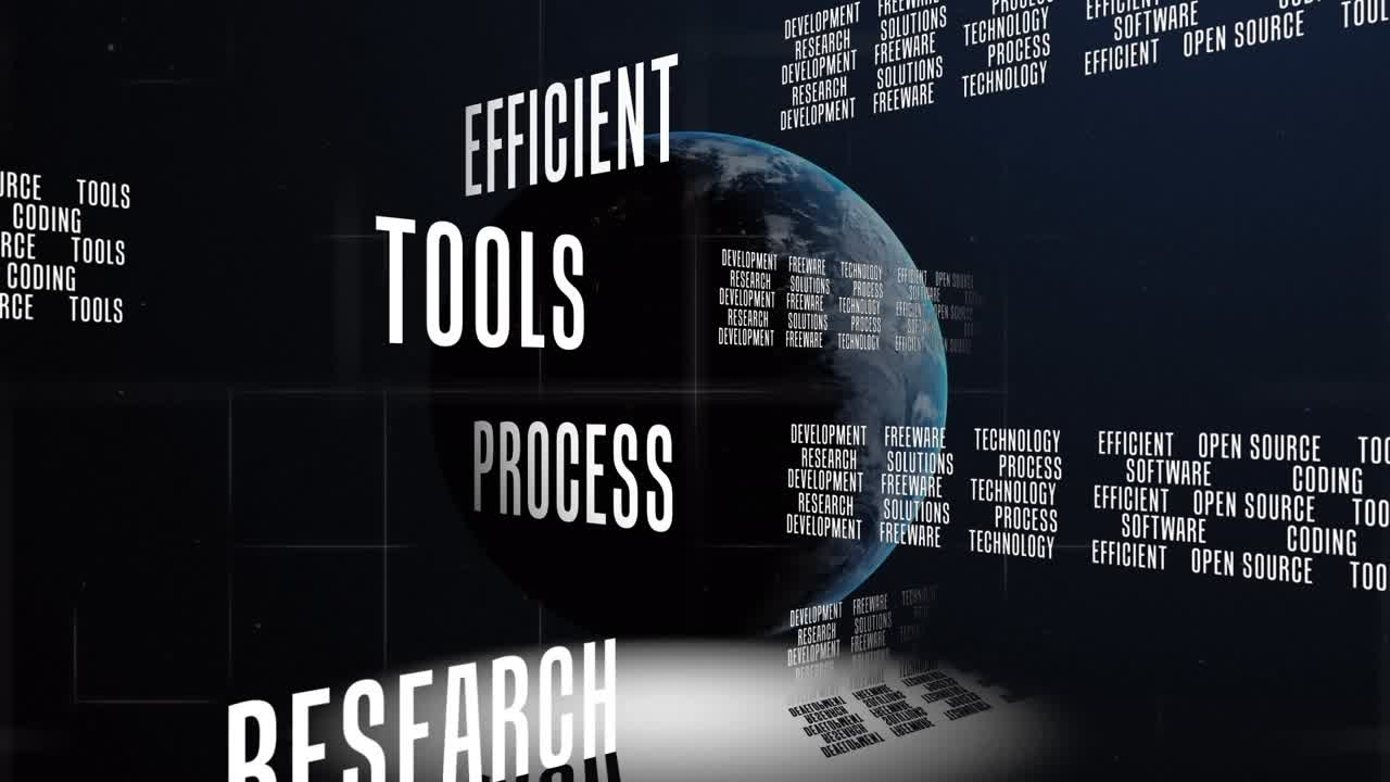 Animation of business texts over globe and digital screen