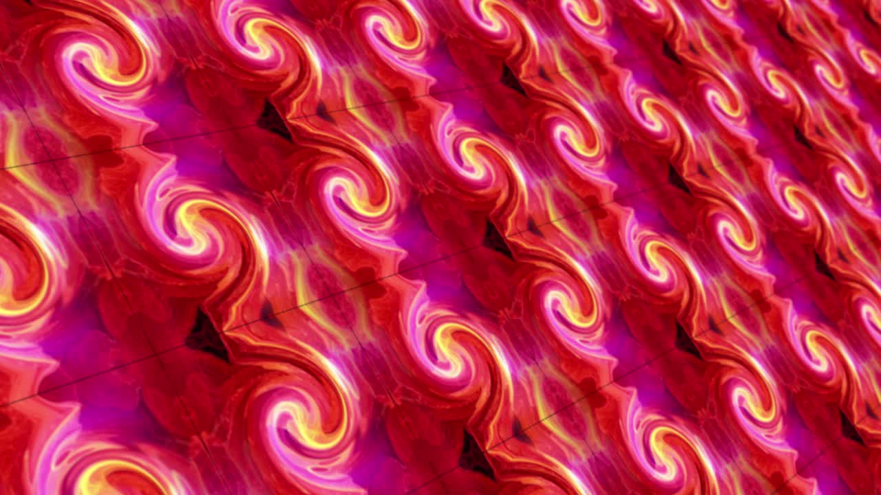 Abstract digital 3D pink red orange mandala effect mosaic endless pattern on screen panel with DoF. 4K background seamless loop animation for science, technology, fashion, VJ music light background.