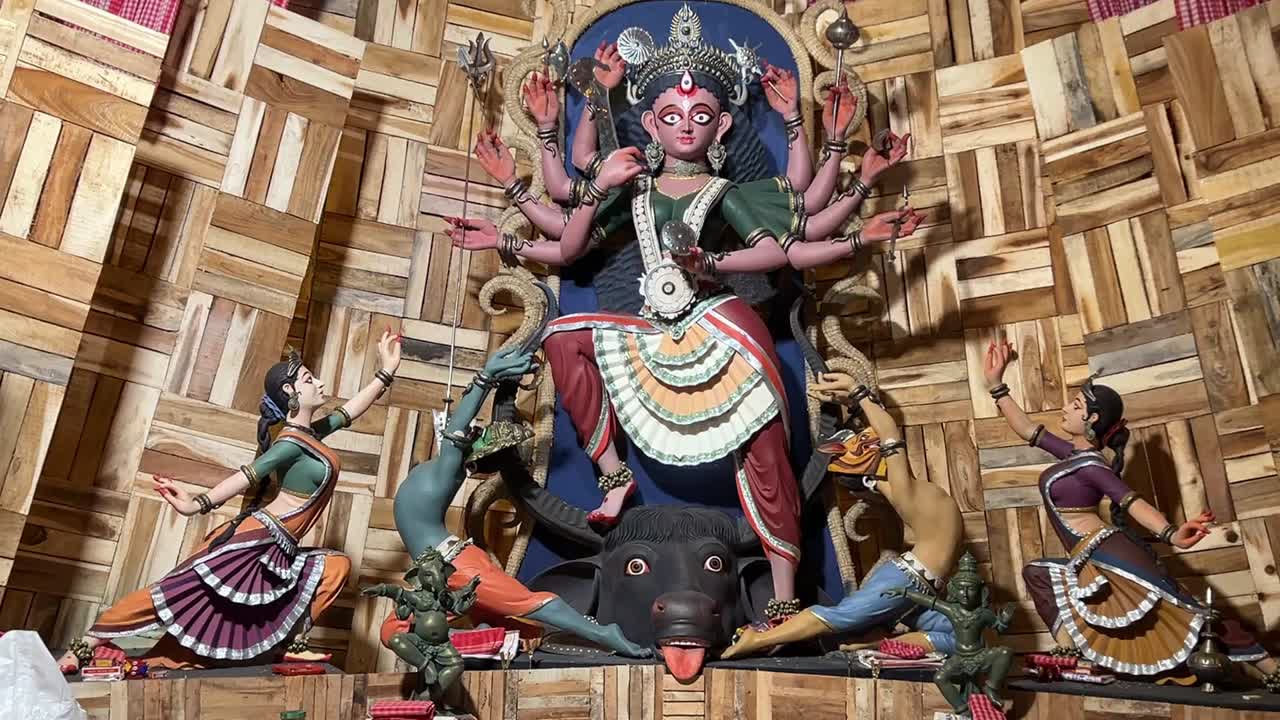 Tribal-themed Durga puja pandal in Kolkata, India