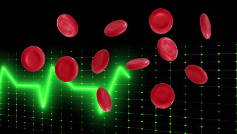 Animation-of-human-body-cells-on-grid-with-heartbeat-on-black-background