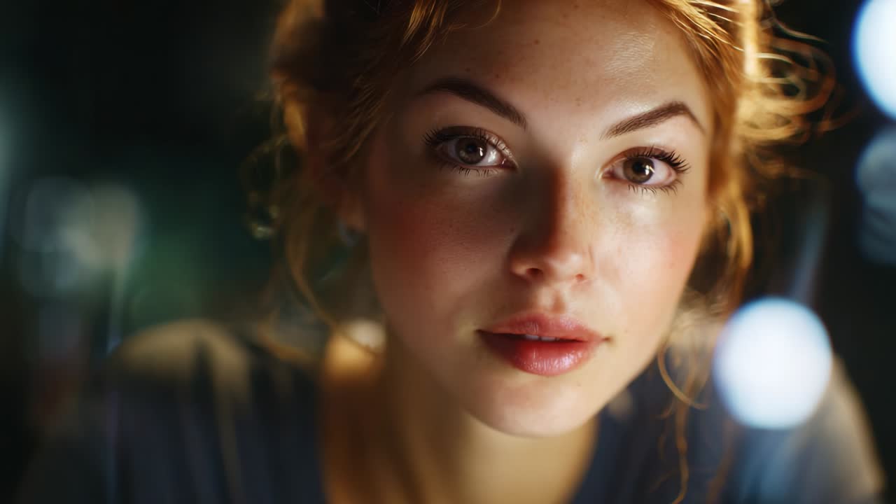 An Intimate Portrait of a Young Woman in Soft Lighting Reflecting a Moment of Contemplation and Connection with Her Surroundings, Captured in Two Frames of Visual Serenity and Depth