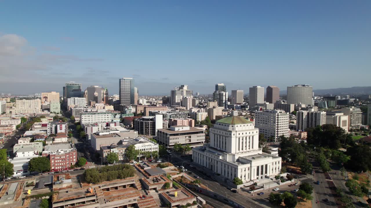 Aerial skyline footage of downtown Oakland, California, 4K