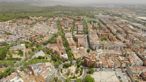 Aerial View of a Densely Populated City with Surrounding Green Areas