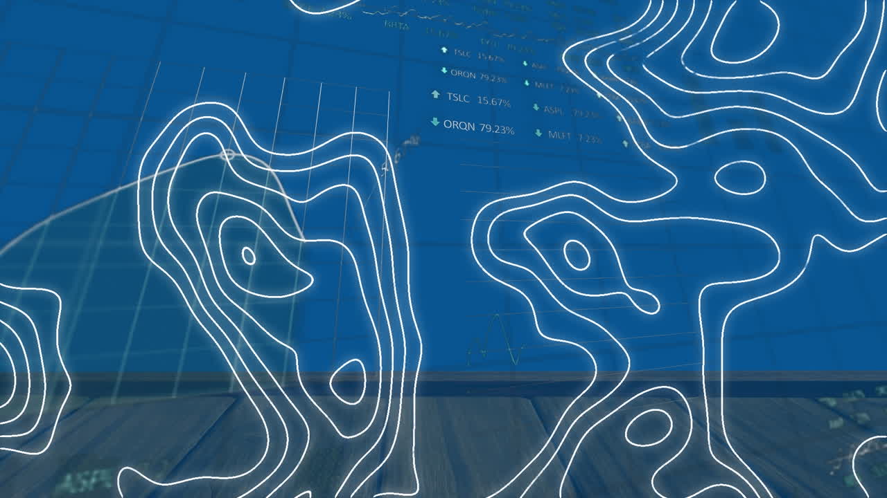 배경에서 주식 시장 화면 위에 isohypses의 애니메이션