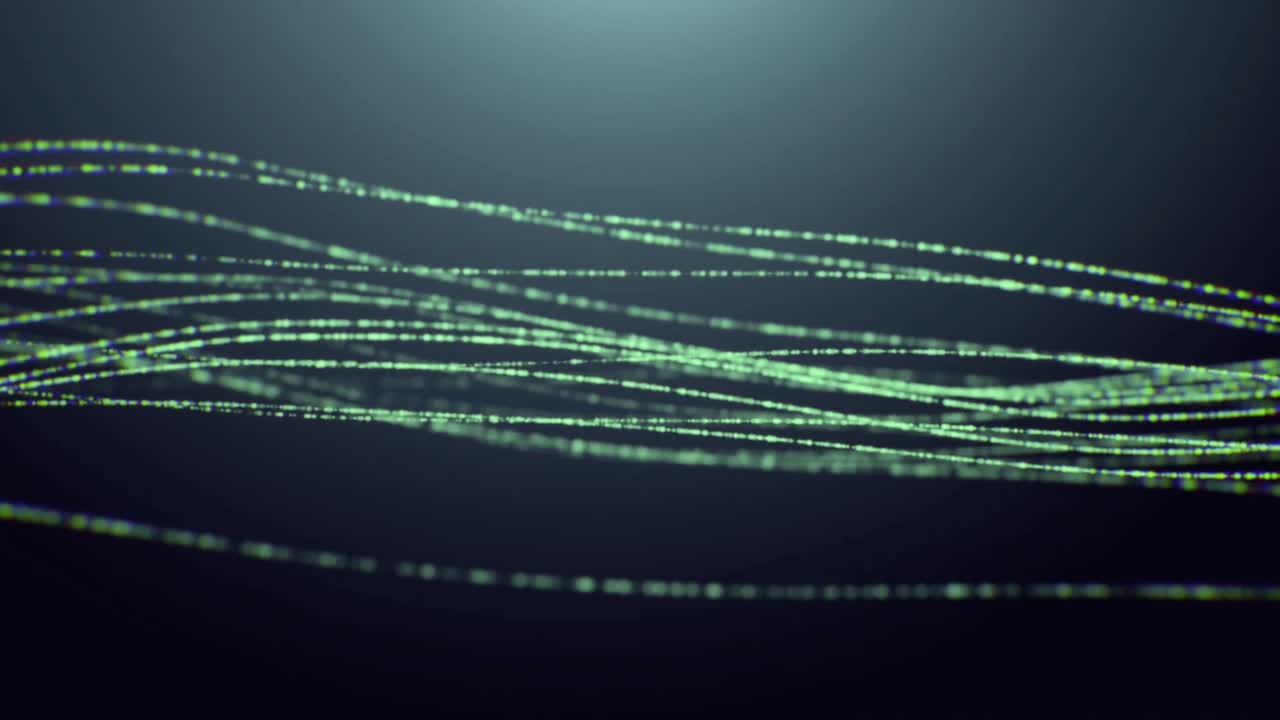 Abstract Green Particle Lines Flowing on Dark Background